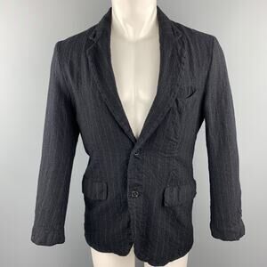 08SIRCUS Size 38 Navy Chalkstripe Wool Notch Lapel Jacket